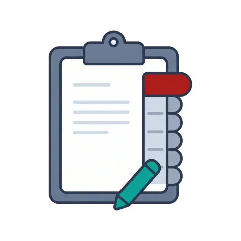 A clipboard checklist with a red tab and a pen: a brief you can put your name to.
